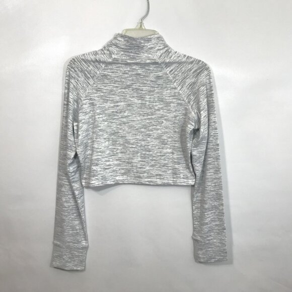 Fitted Cropped Zip Hoodie Jacket Thumb Holes Gray White L - Picture 6 of 12